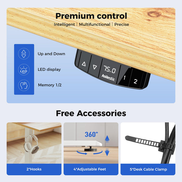 Agilestic L-Shaped Electric Standing Desk, 140cm Height Adjustable Sit-Stand Desk for Home Office, Ergonomic Computer Desk with Spliced Board, White