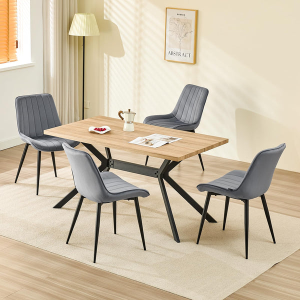 LONGTOO Set of 6 Dining Chairs with Velvet Upholstered Seat & Backrest,Stable Metal Legs,Modern Stripe Design,Champagne