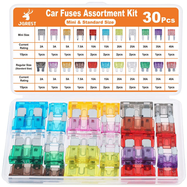 JOREST 300Pcs Car Fuses Assorted Kit, 160 Mini Blade Fuses Automotive + 90 Standard Mixed Fuses + 50 Micro Fuse Set + Fuse Puller – for RV Truck Motorcycle(2Amp 3A 5A 7.5A 10A 15A 20A 25A 30A 35A 40A)