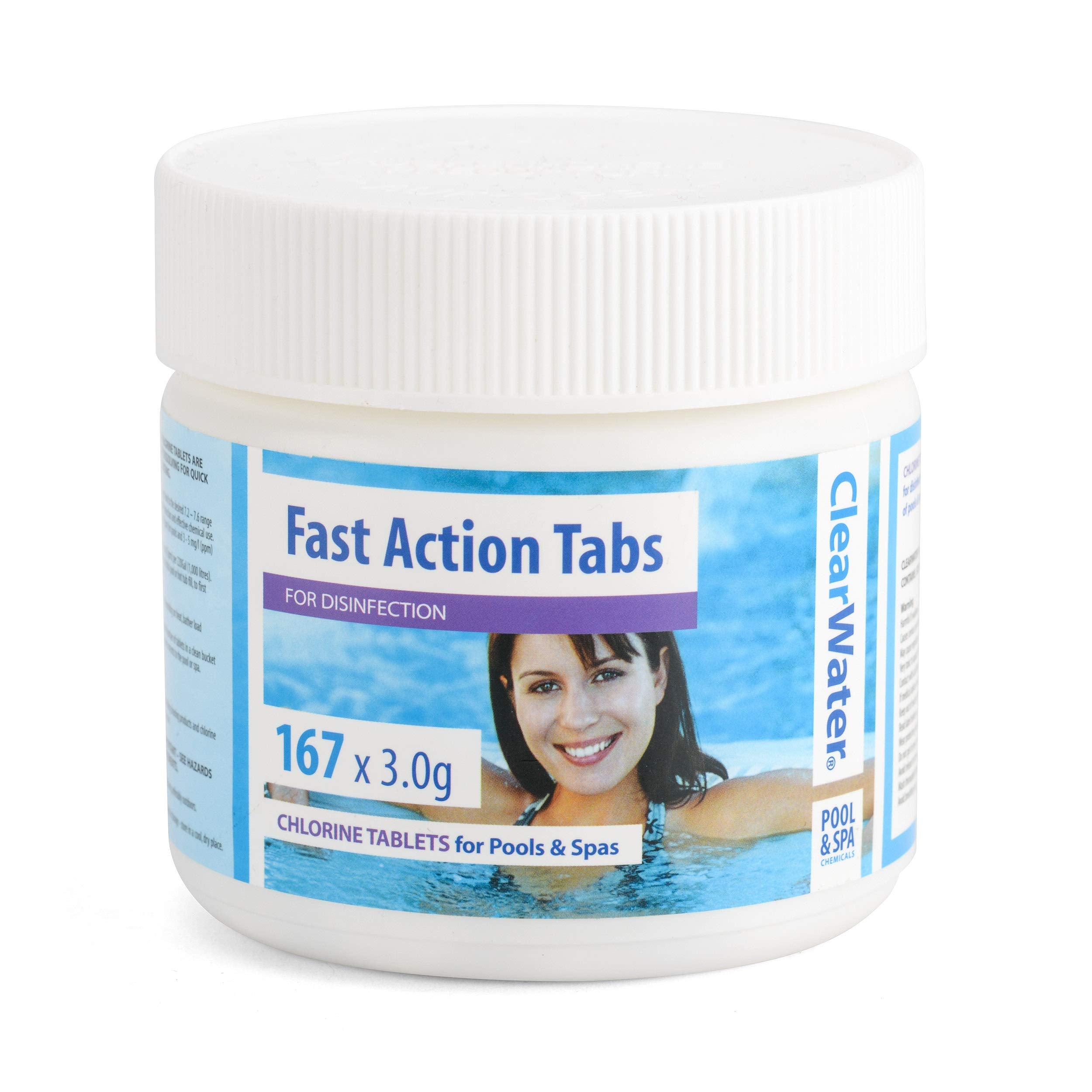 Clearwater Fast-Dissolving Chlorine Tablets, 167 Tabs for Hot Tubs & Pools, Quick-Acting Water Treatment