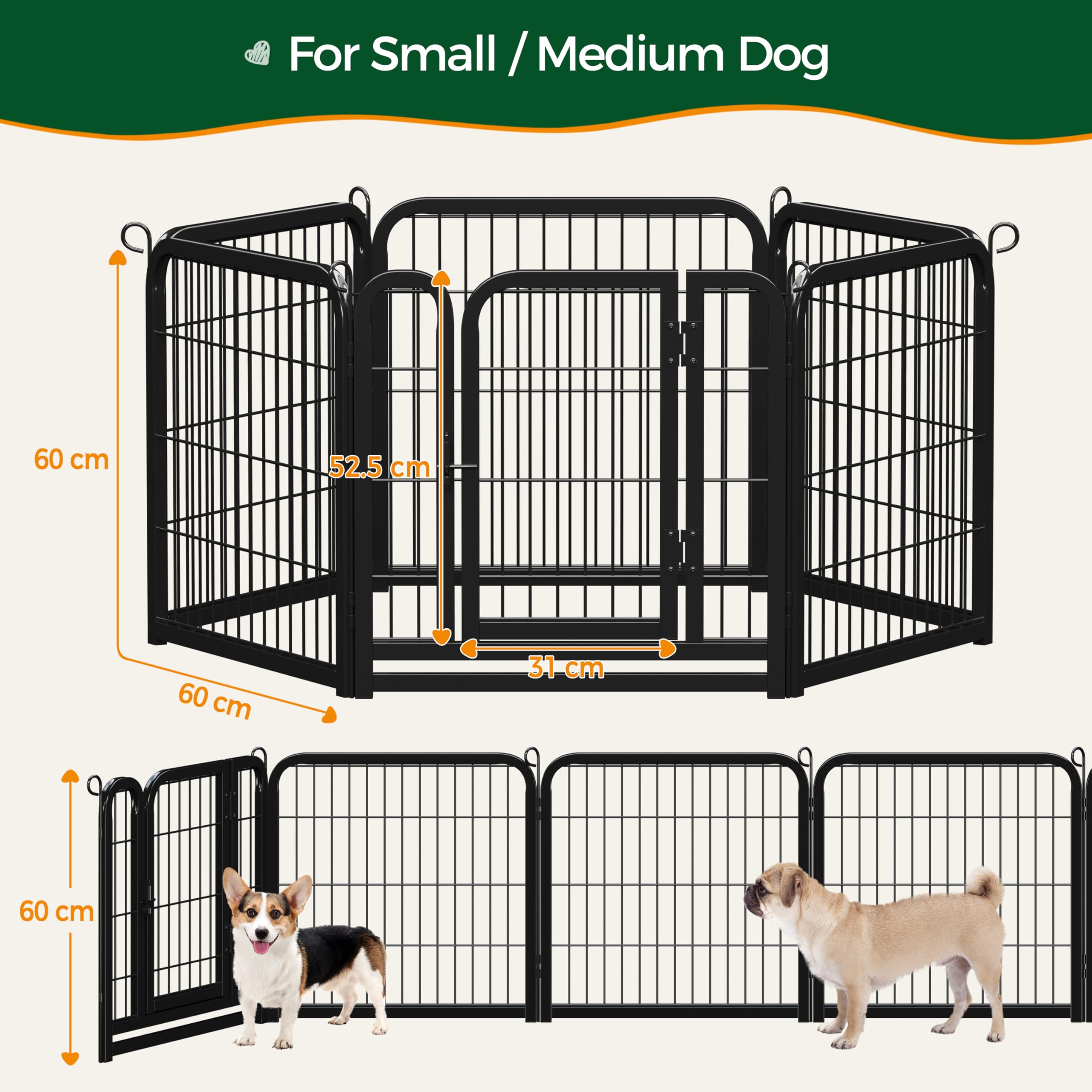 Yaheetech Lightweight Dog Playpen, 8 Panel 80cm Dog Fence Pet Exercise Pen Portable Puppy Play Pen Suitable for RV/Camping