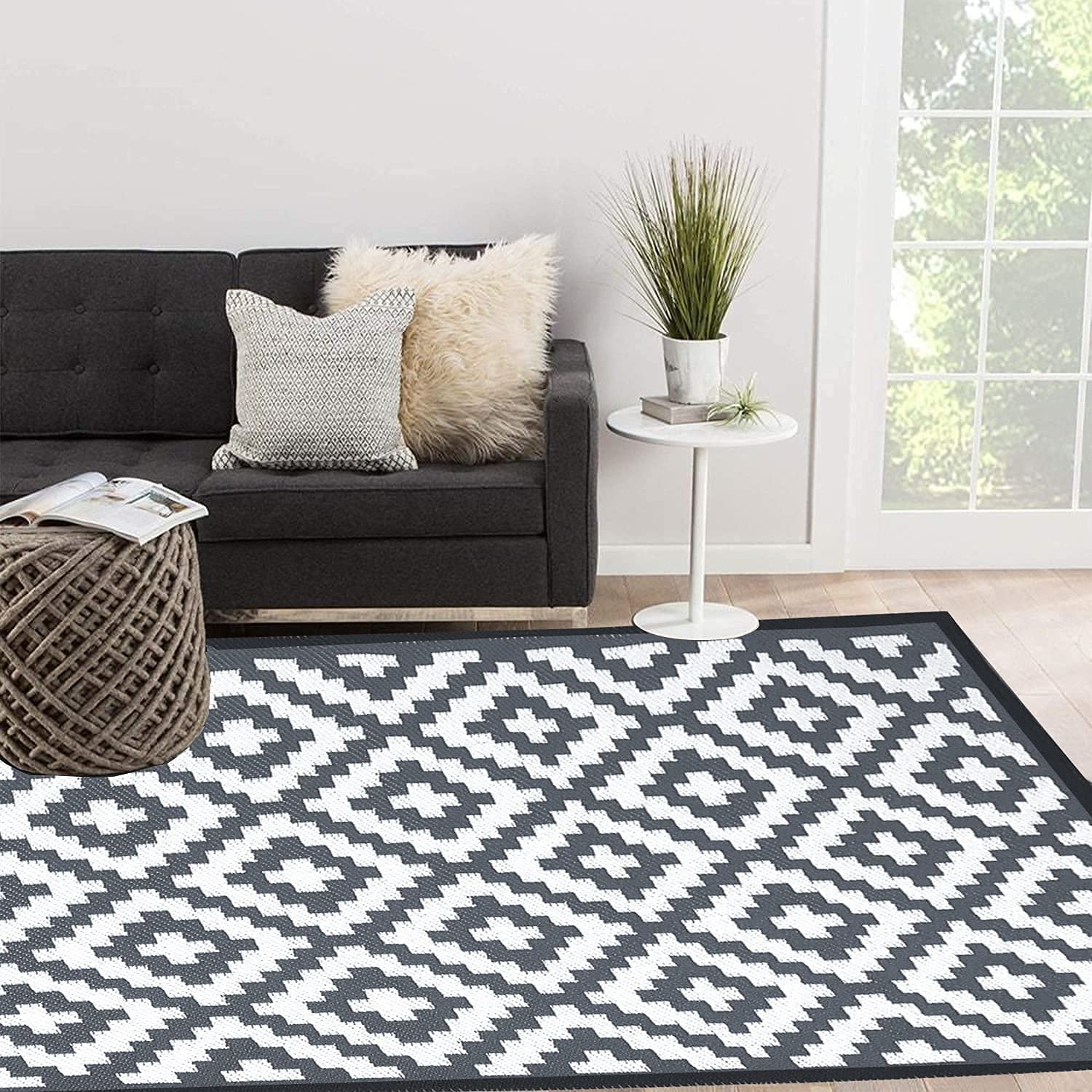 Enipate Geometric Outdoor Rugs for Patios Clearance, 182 x 274cm(6x9ft) Reversible & Easy Cleaning Patio Decking Rug, Portable Comfortable Woven