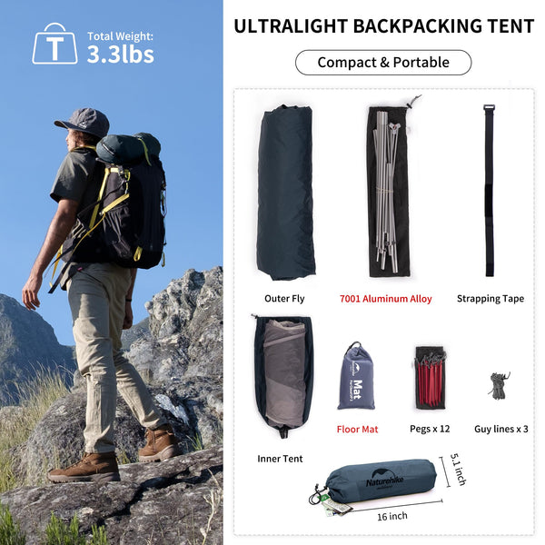 Naturehike Cloud up 1 Person Backpacking Tent Lightweight Camping Hiking Dome Tent for 1 Man