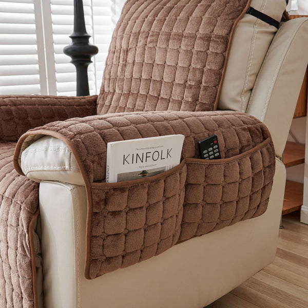 NUODWELL Upgraded Recliner Chair Cover with Pockets, Plush Non Slip Armchair Cover, Super Soft Washable Sofa Slipcover Furniture Protector Cover for