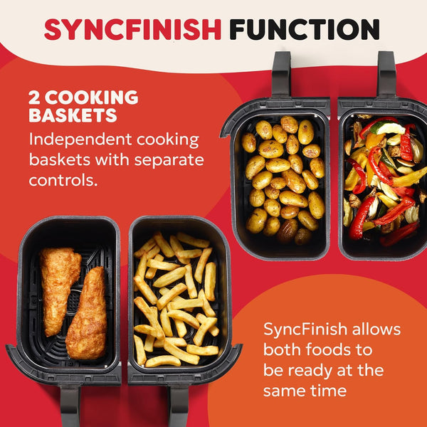 Instant Pot - Versazone Dual Black Air Fryer - Large 8.5L, Family Size - Single Double Basket with Divider - 8 in 1 - Food Dehydrate, Grill, Bake, Roast, Reheat, Non-Stick, Easy Clean, Dishwasher Safe