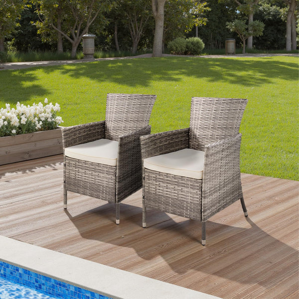 Warmiehomy Rattan Garden Chairs Outdoor Dining Chair Set of 2 Wicker Armchairs with Padded Seat Cushions High Backrest Patio Chair, Black