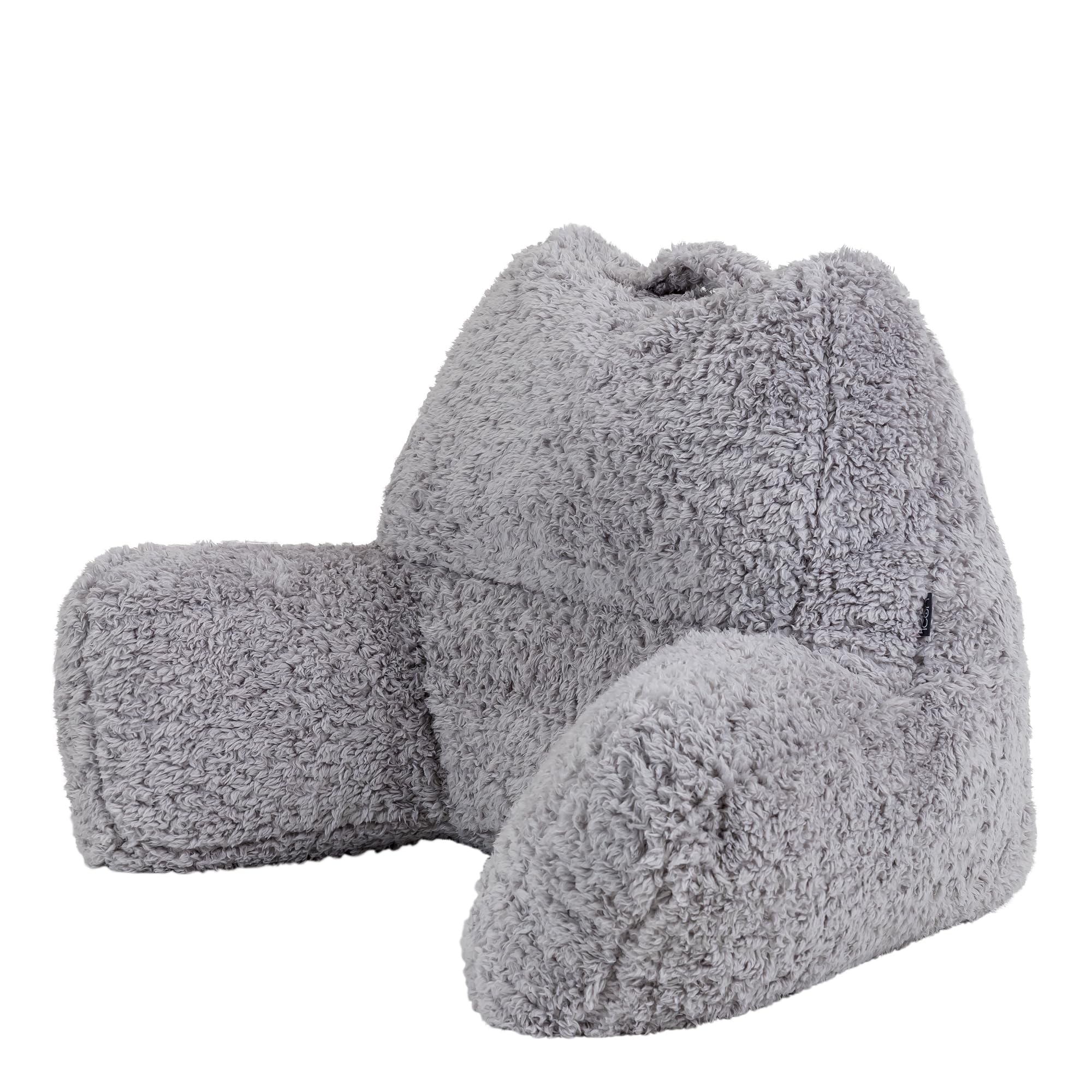 icon Teddy Bear Fluffy Fleece Cuddle Cushion, Grey, Reading Pillow, Back Support Cushion, Back Support Pillow for Bed with filling included, Ideal as