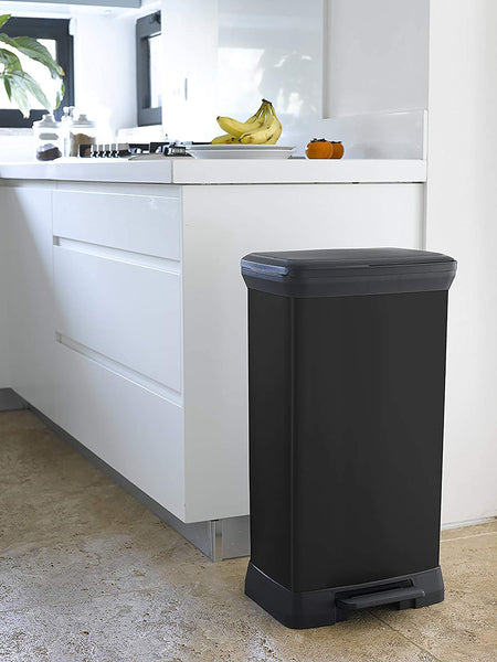 Curver Metal Effect 70% Recycled Kitchen Pedal Touch Deco Bin 50 Litres - Silver