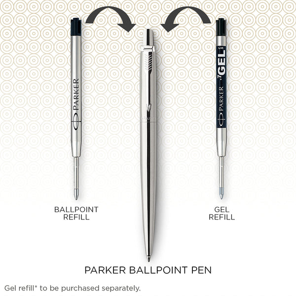 Parker Jotter Ballpoint Pen | Stainless Steel with Chrome Trim | Medium Point | Handwriting Pens & Stationery Supplies | Blue Ink | Gift Box