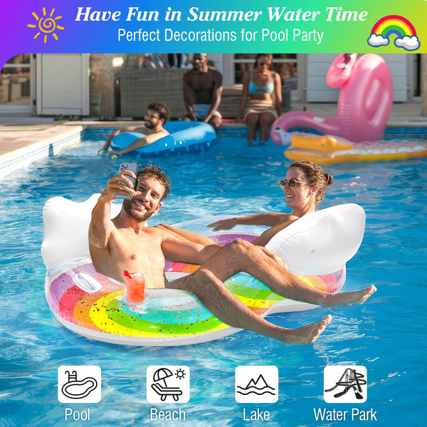 MoKo Pool Floats Adult, Floating Bed with Ice Bar, Tanning Bed Pool Raft Inflatable Lounger with Drink Holder Tanning Chair Inflatable Pool Toys for Party Beach Backyard