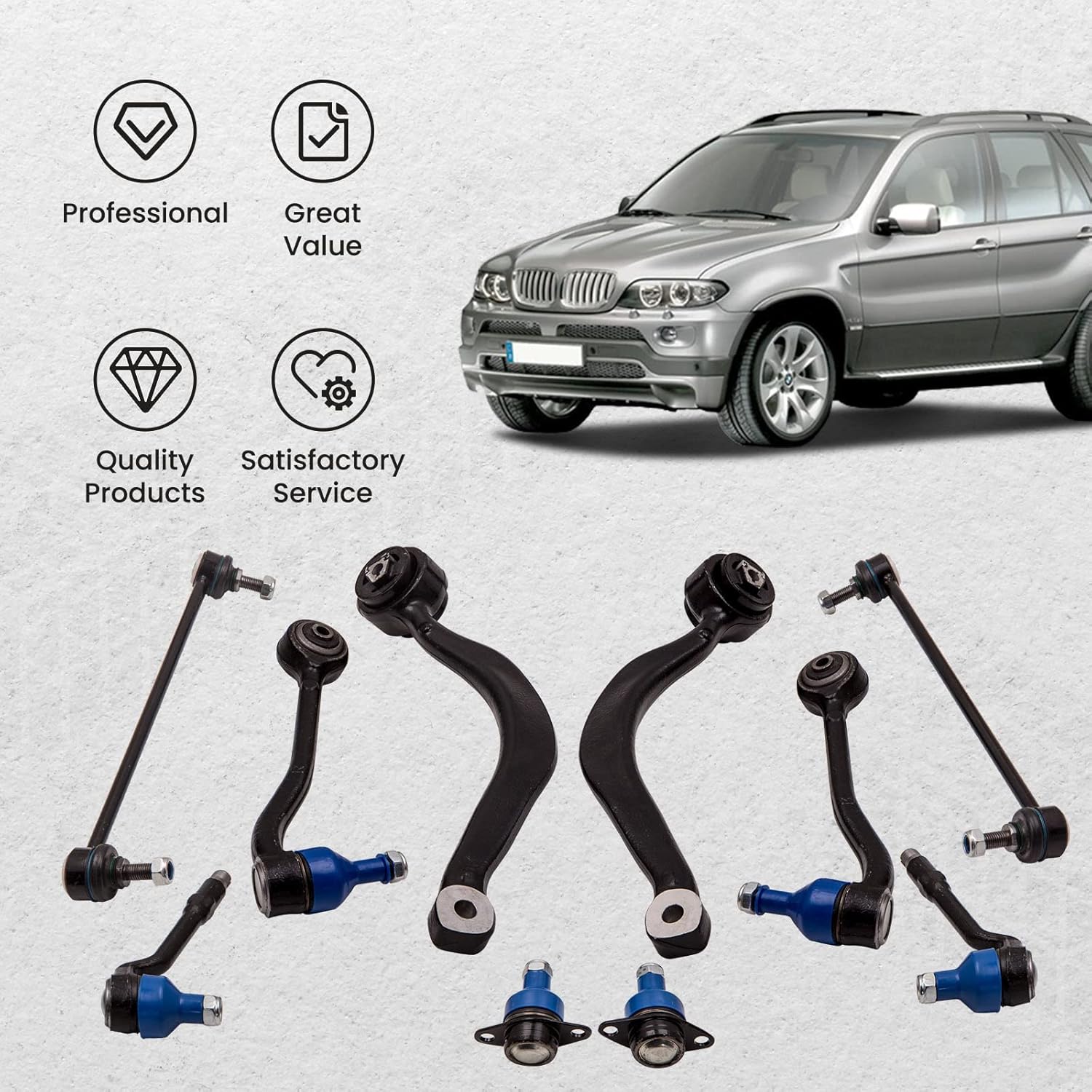 maXpeedingrods 10 Pcs Front Ball Joint Control Arm Sway Bar Link for X5 E53 2000-2006 ADI