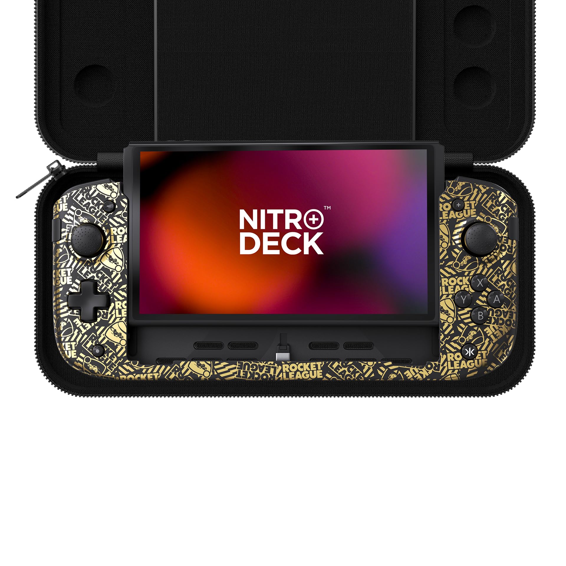 CRKD Nitro Deck+ Handheld Pro Controller for Nintendo Switch & OLED Model - TV Dockable - Programmable Sidekicks & Back Buttons - TruCollection System (Rocket League Gold Edition)