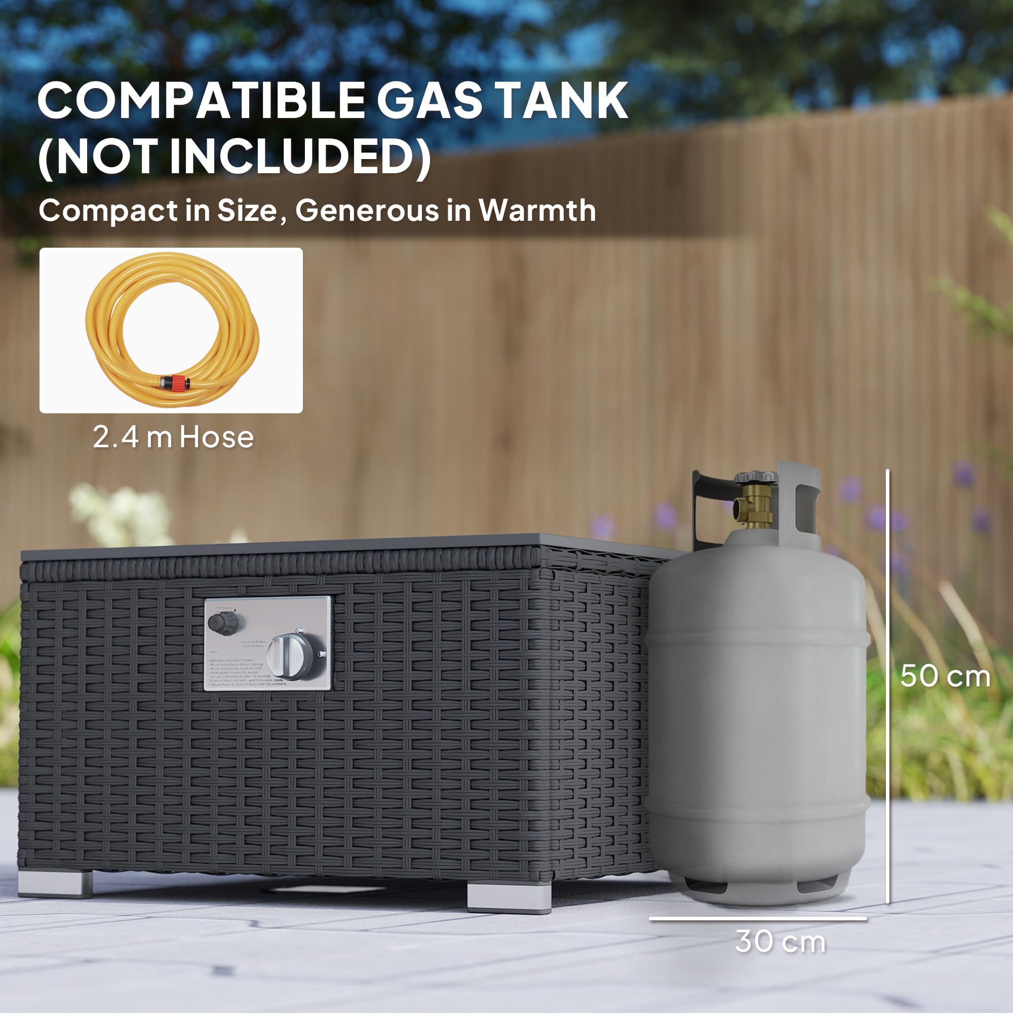 Outsunny 5 Piece Rattan Garden Furniture Set with Gas Fire Pit Table, 4 Seater Outdoor Sectional Sofa Set with Footstool and Removable Cushions, Modular Combination, Brown and Cream White