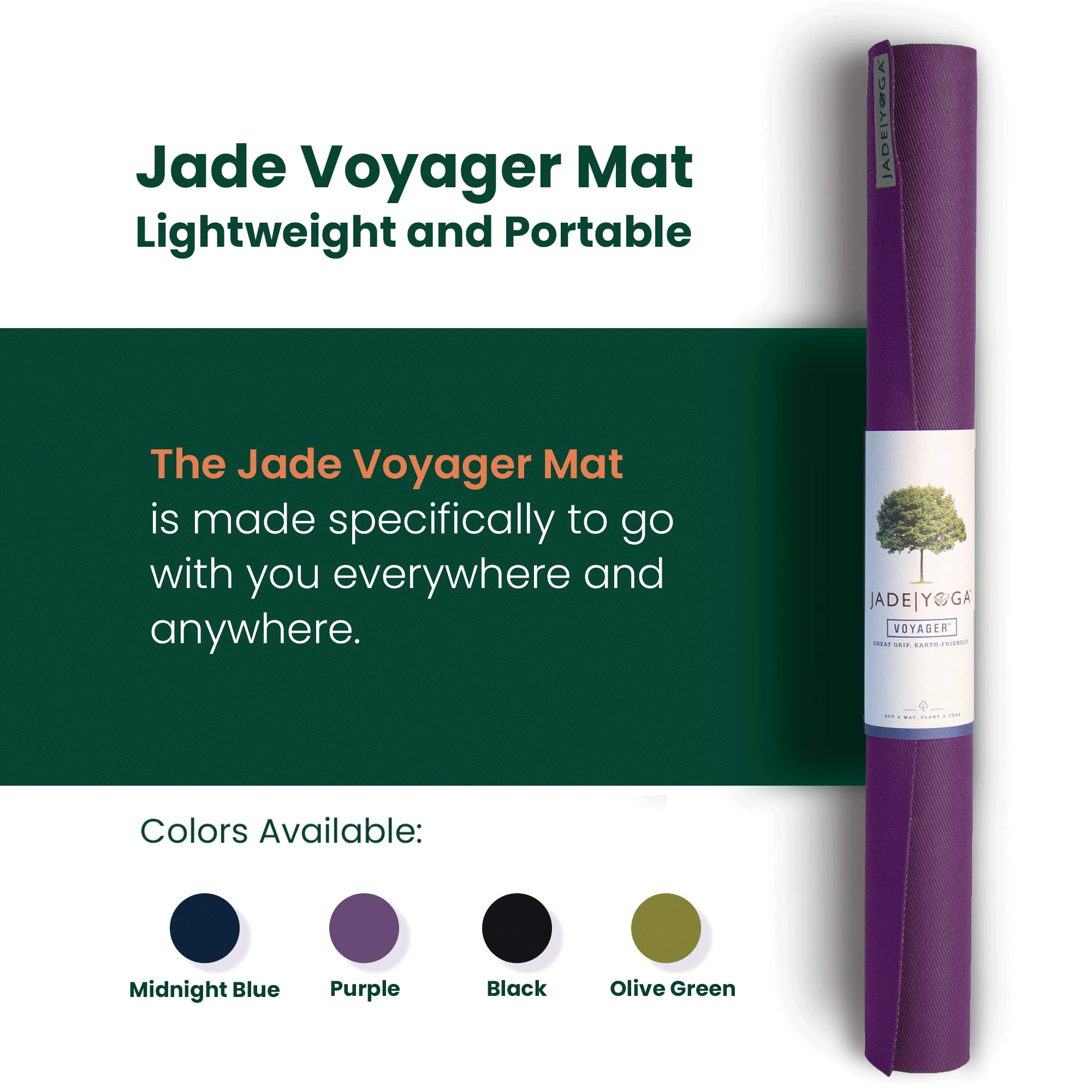 Jade Voyager yoga travel mat, 61 x 173 cm, 16 mm thick, Purple