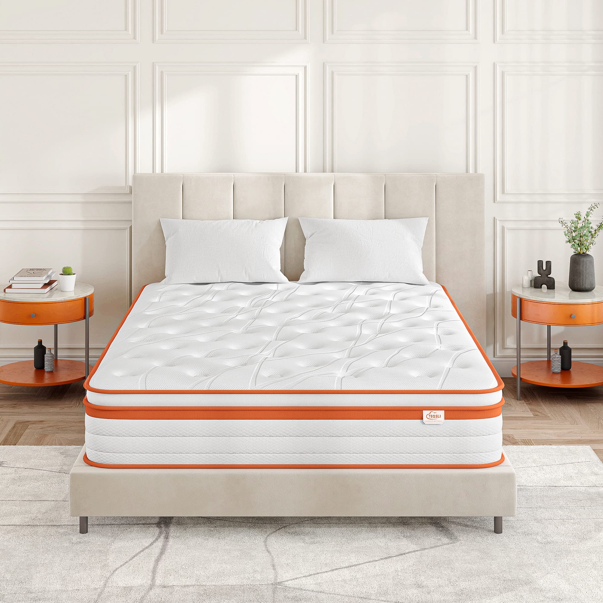 TeQsli Super King Size Mattress 6FT, 10 Inch Gel Memory Foam 7 Zone Orthopedic Super King Mattress Pocket Sprungs Wave Memory Foam Hybrid - Medium Firm 10-Year Support 180x200x25 cm