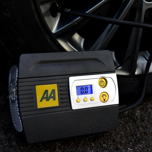 AA 12V Digital Tyre Inflator AA5502 – For Cars Other Vehicles Inflatables Bicycles - Shows PSI BAR KPA 3-100 PSI – Includes Adaptors, Black