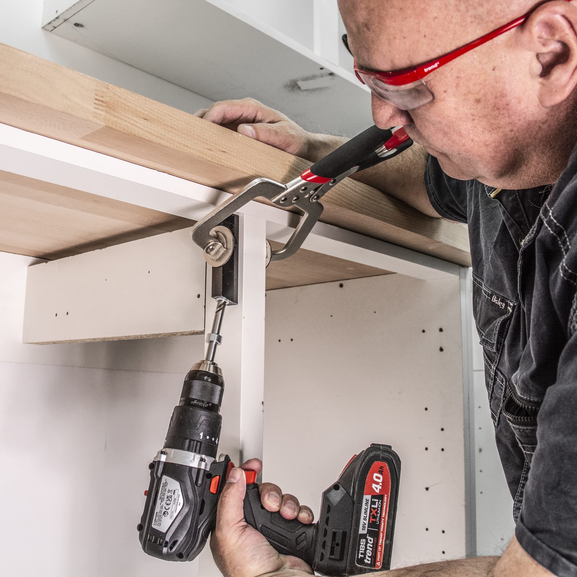 Trend Pocket Hole Jig Pro Kit with Pocket Hole Jig, Support Rods & End Stops, Face Clamp, HSS Drill Bit & Depth Collar, Square Drive Bits, 100 Screws & Storage Case, PH/JIG/AK , 12.7-38mm