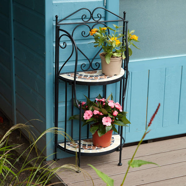 Home Source Sunflower Mosaic Garden Plant Stand, Metal, Black