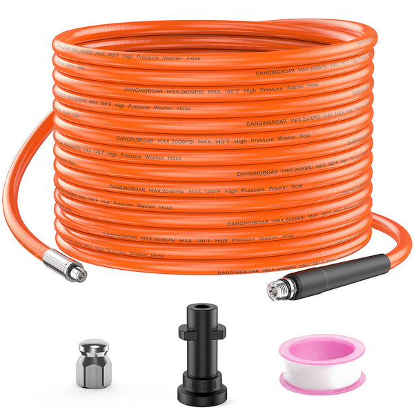 DANCINGBOAR 15M Pressure Washer Drain Pipe Hose Cleaning Kit with Jet Nozzle, Tube Unblocker Sewer Jetter Kit Compatible for Karcher K2 K3 K4 K5 K6 K7 Series, 2600PSI/180BAR