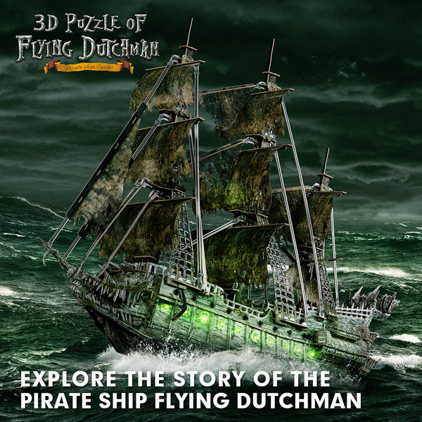 CubicFun LED Pirates of the Caribbean Flying Dutchman Model Kits for Adults to Build 3D Jigsaw Puzzles Ship Model Building Gifts for Adults Kids Girls Boys - 360 Pieces