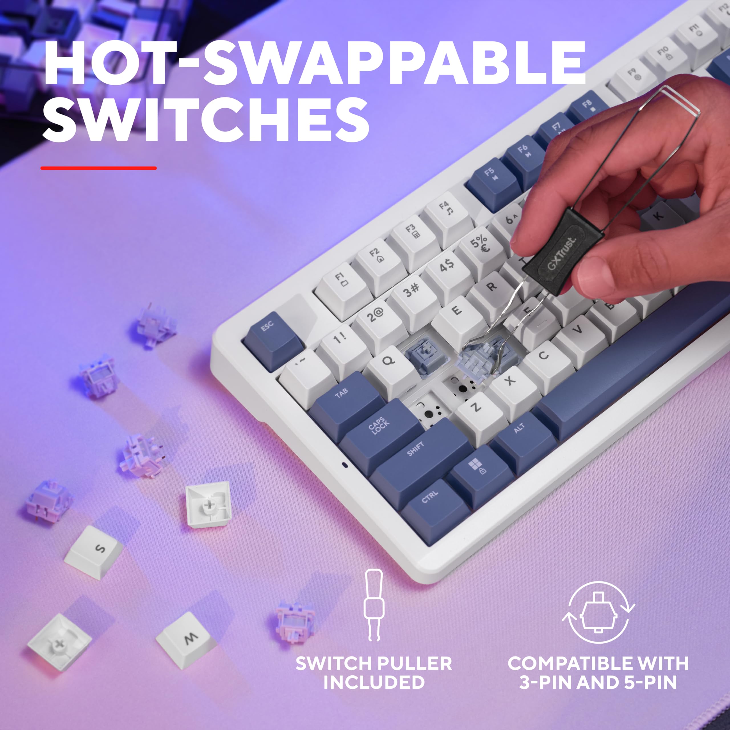 GXTrust 872 Xyra TKL Mechanical Keyboard Gasket Mount UK Layout, Hot Swappable Wired Gaming Creamy Keyboard 80%, RGB Backlit with Software, Custom Soft Feel Pre-lubed 5-pin Leobog Linear 60M Switches