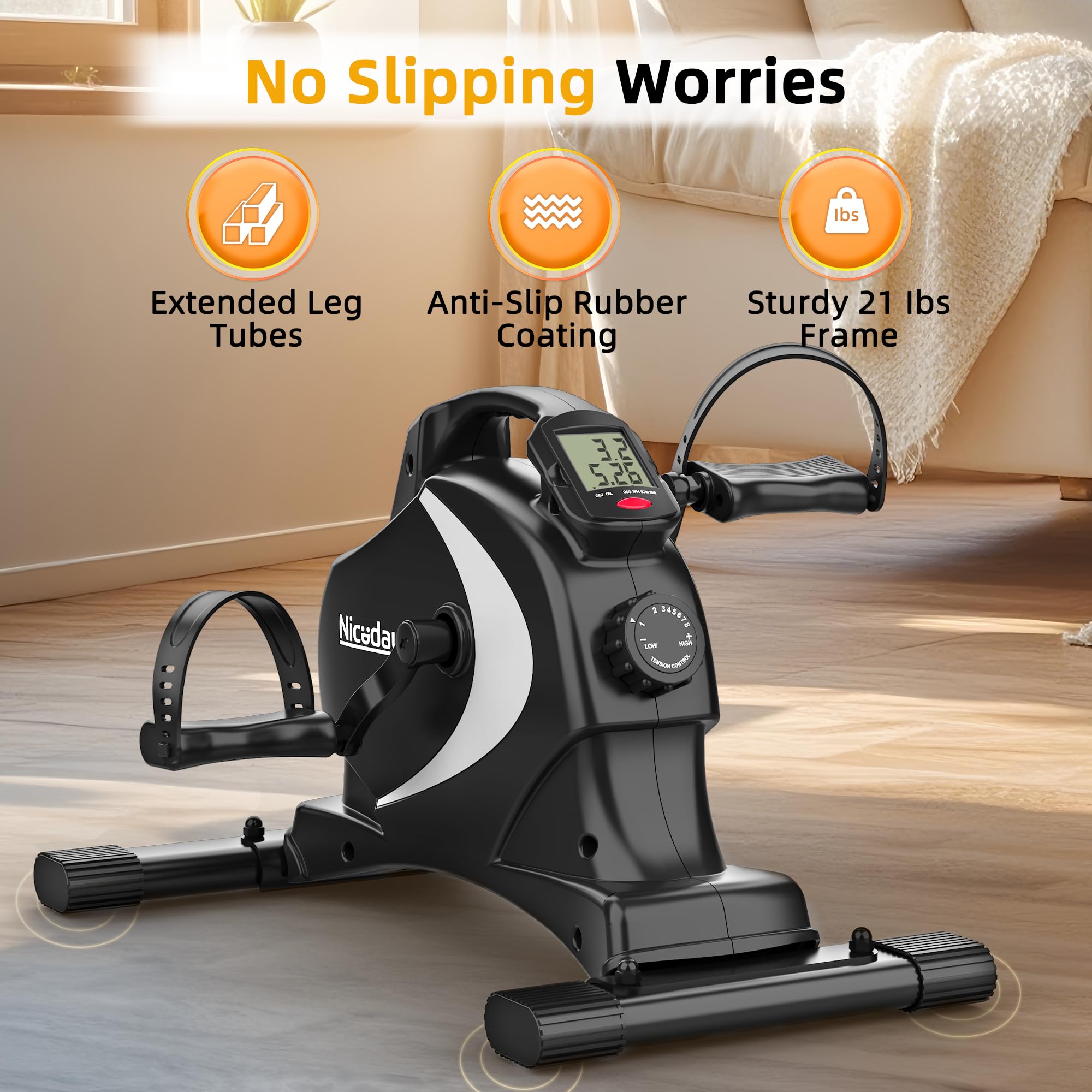 Niceday Mini Exercise Bike, Foot Pedal Exerciser, Under Desk Bike, Desk Pedal Bike, 8 Magnetic Levels Resistance, Quiet and Smooth, LCD Monitor, Pedal
