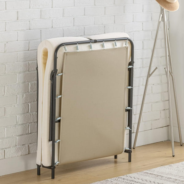 Zinus Single Folding Guest Bed frame with Foam Mattress 80x190 cm - 46 cm Height with Underbed storage - Metal Folding Guest Bed frame and Guest Mattress - Black