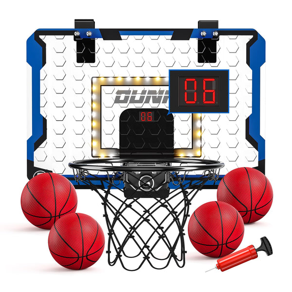 TEMI Basketball Hoop Indoor With 4 Balls, Over The Door for Kids and Adults, Toy Gift for Boys Girls Age 3-12 Years