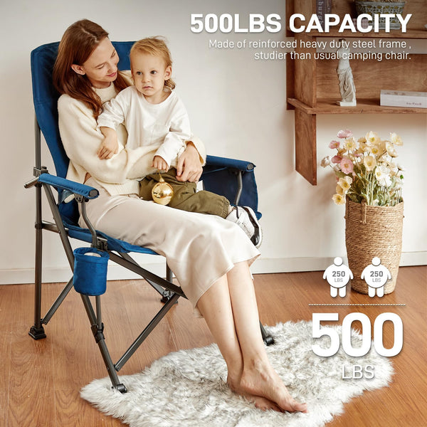 EVER ADVANCED Camping Chair for Adults Oversized 230KG, Folding Chair for Heavy People with Side Pocket, Heavy Duty Extra Wide with Hard Armrest Foldable Garden Fishing Outdoor Fold up