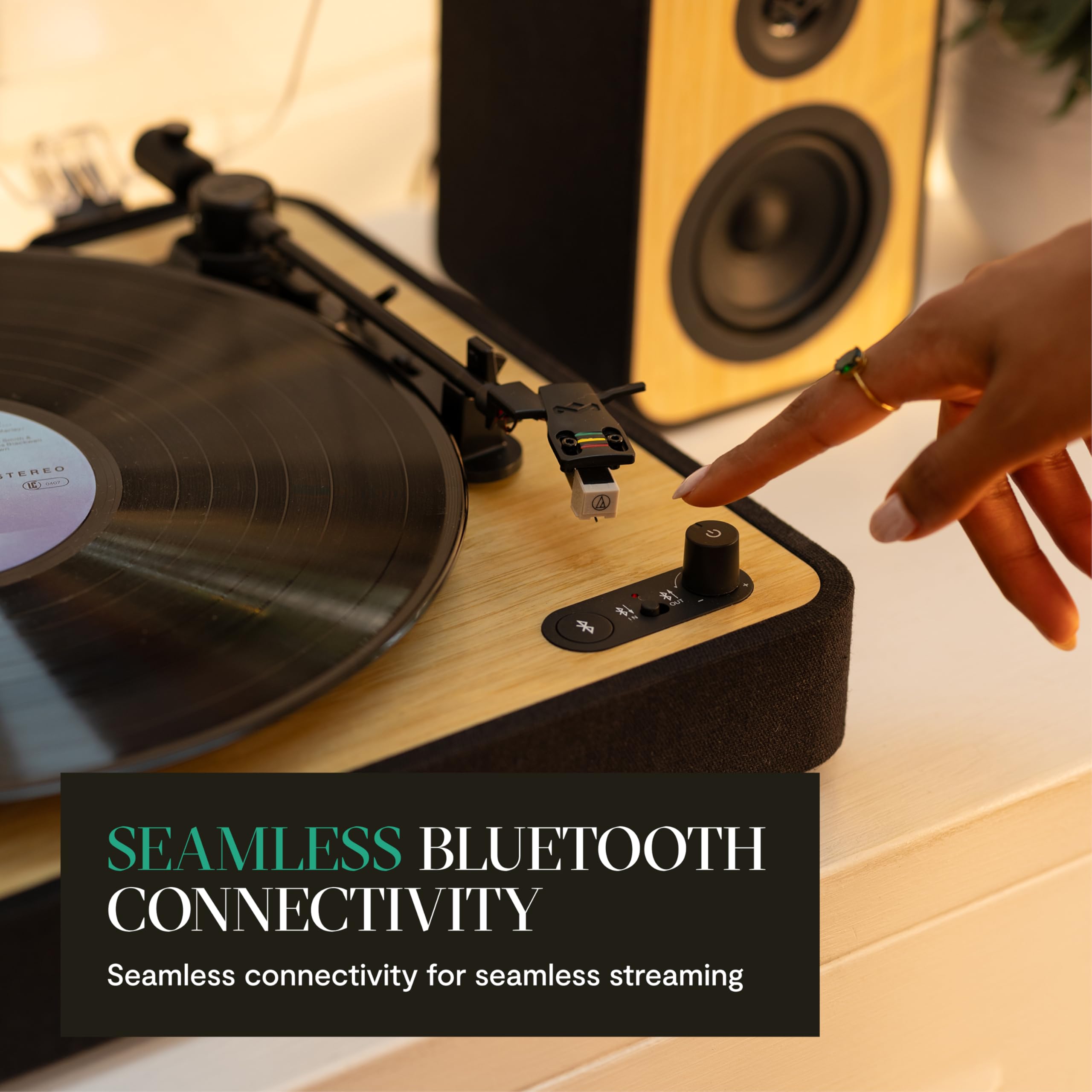 House of Marley Revolution Wireless Turntable - Bluetooth Record Player, 3-Speed Sustainably Made Vinyl Player, Easy Set Up Home Turntables for Vinyl Records with Dust Cover, Audio-Technica Cartridge