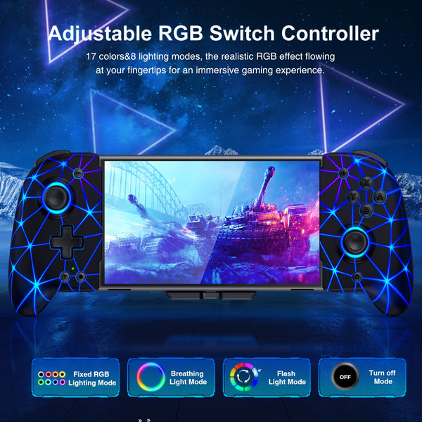 HASACOOL Switch Controller for Nintendo Switch/OLED, Handheld One-Piece Joycon Controllers with RGB Lights, TURBO, Vibration, Back Button