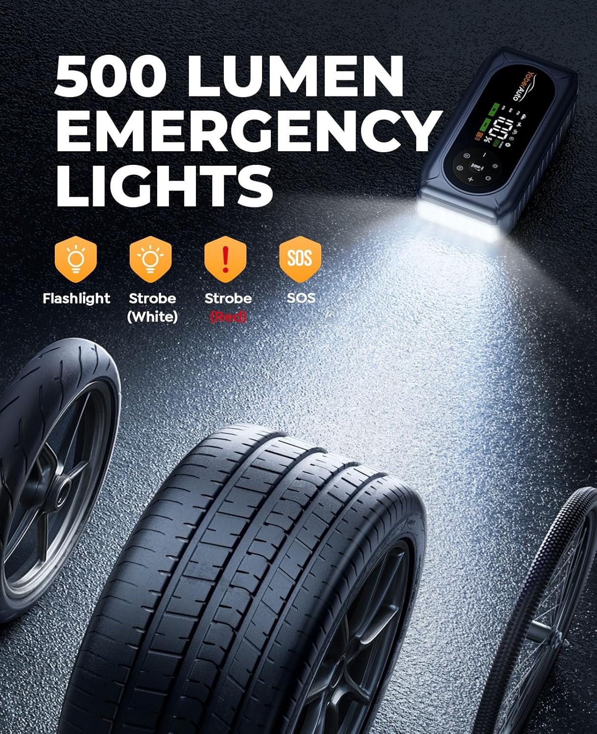 9-in-1Jump Starter Power Pack 4500A with 150PSI Air Compressor, YaberAuto Car Battery Booster Jump Starter for 9L Gas/8L Diesel, Car Starter Power Bank with Jump leads, Gloves, Lights