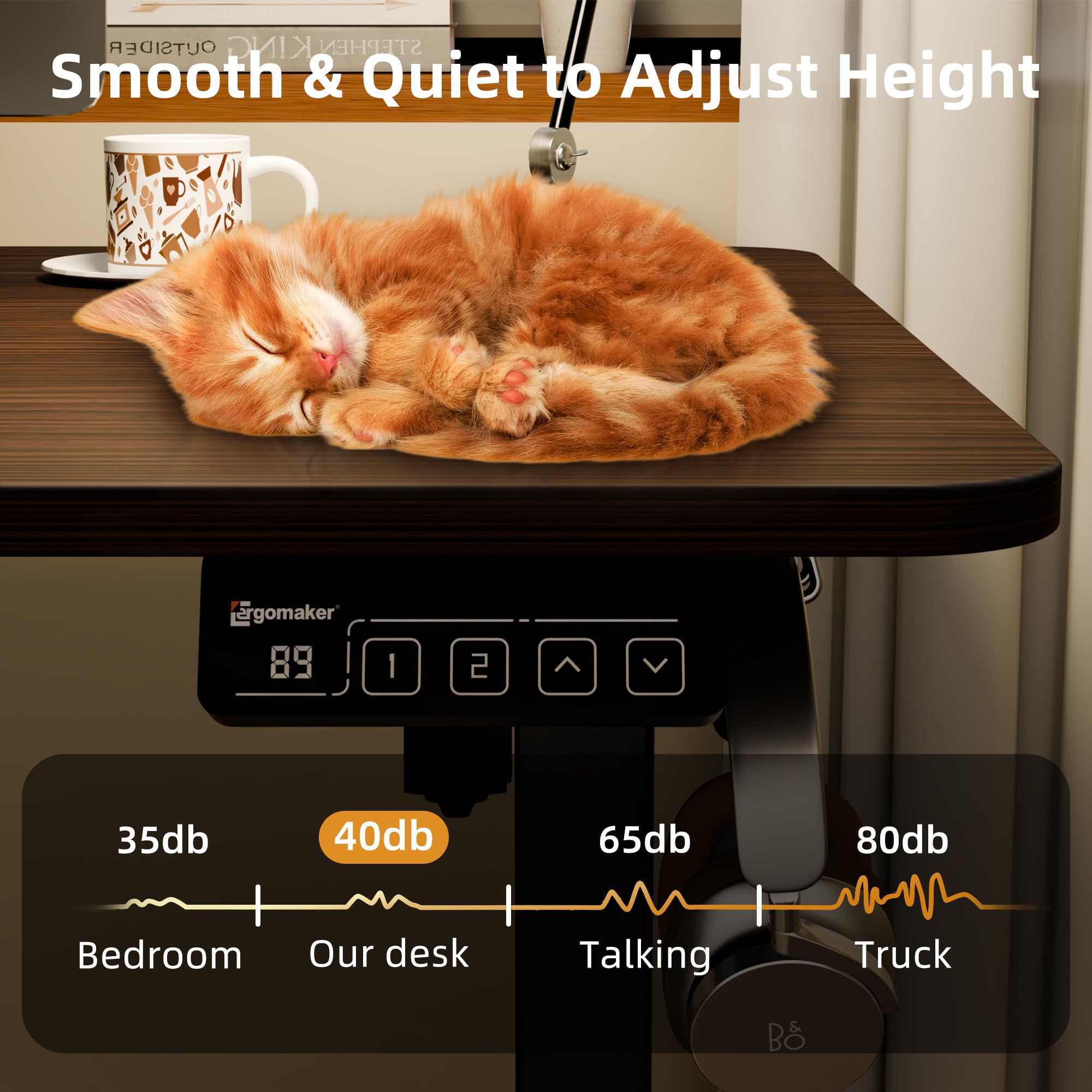 ERGOMAKER Electric Height Adjustable Standing Desk 80x60cm (31.5"x23.6"), Sit Stand Desk with Splicing Top for Home Office (Black Frame + Black Desktop)