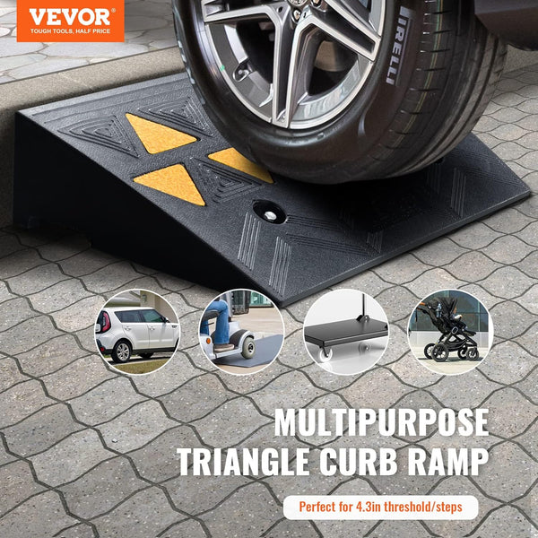 VEVOR Rubber Curb Ramp 2 Pack, 4.3" Rise Height Heavy-Duty 33069 lbs/15 T Capacity Threshold Ramps, Driveway Ramps with Stable Grid Structure for Cars, Wheelchairs, Bikes, Motorcycles