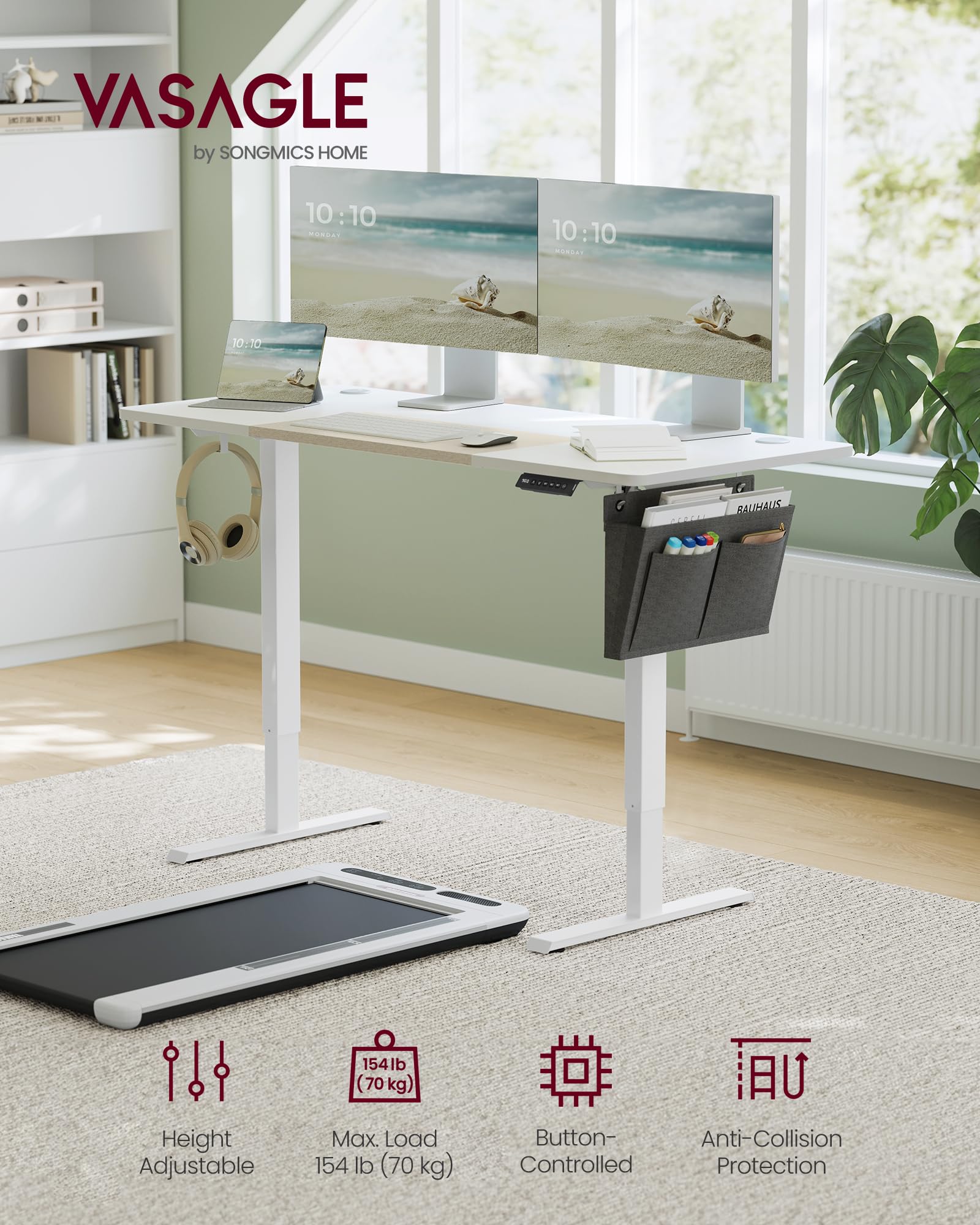 VASAGLE Electric Standing Desk, Height Adjustable Desk, 60 x 140 x (72-120) cm, 4 Memory Heights, Storage Pocket, for Home Office, Study, Rustic Brown and Ink Black LSD134K02