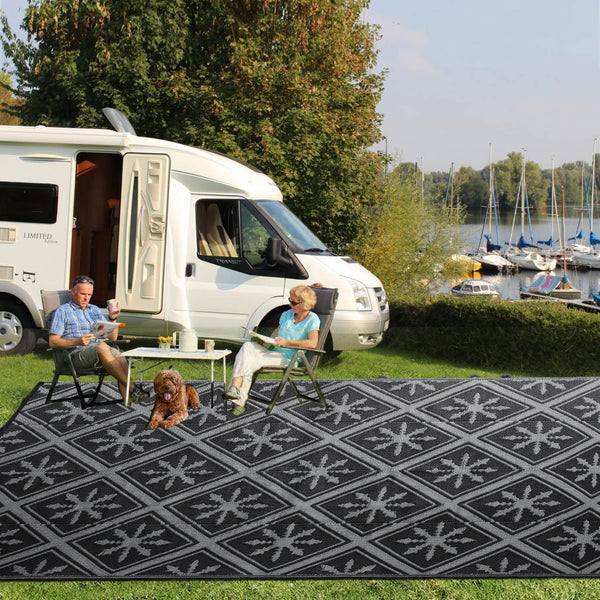 Enipate Outdoor Rugs for Garden Patios, 5x8ft Plastic Weatherproof Woven Picnic Blankets, Reversible & Easy Cleaning Deck Carpet Camping Mats