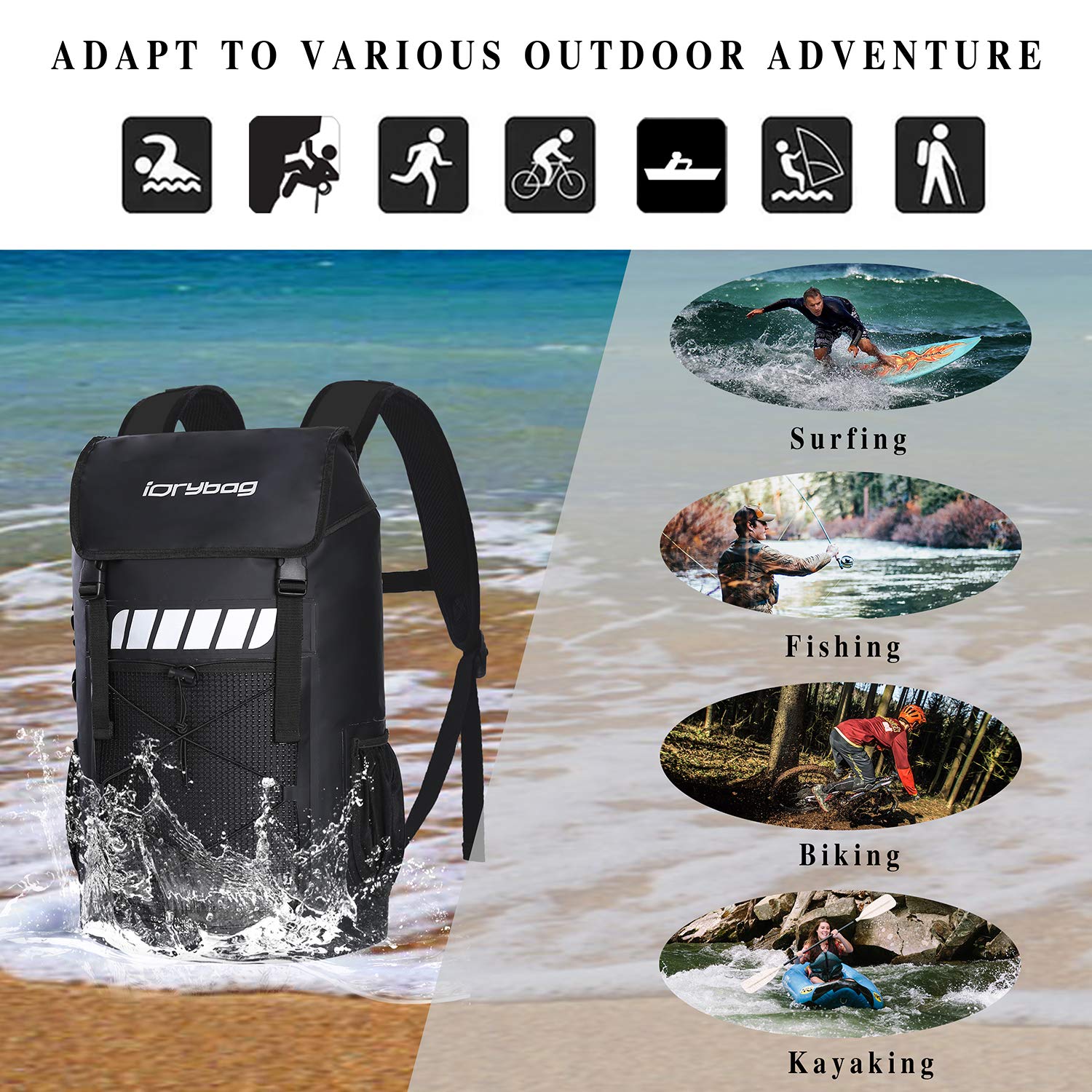 IDRYBAG Waterproof Backpack for Men 25L/45L, Dry Bags Waterproof Bag Kayak, Waterproof Dry Bag Backpack Hiking