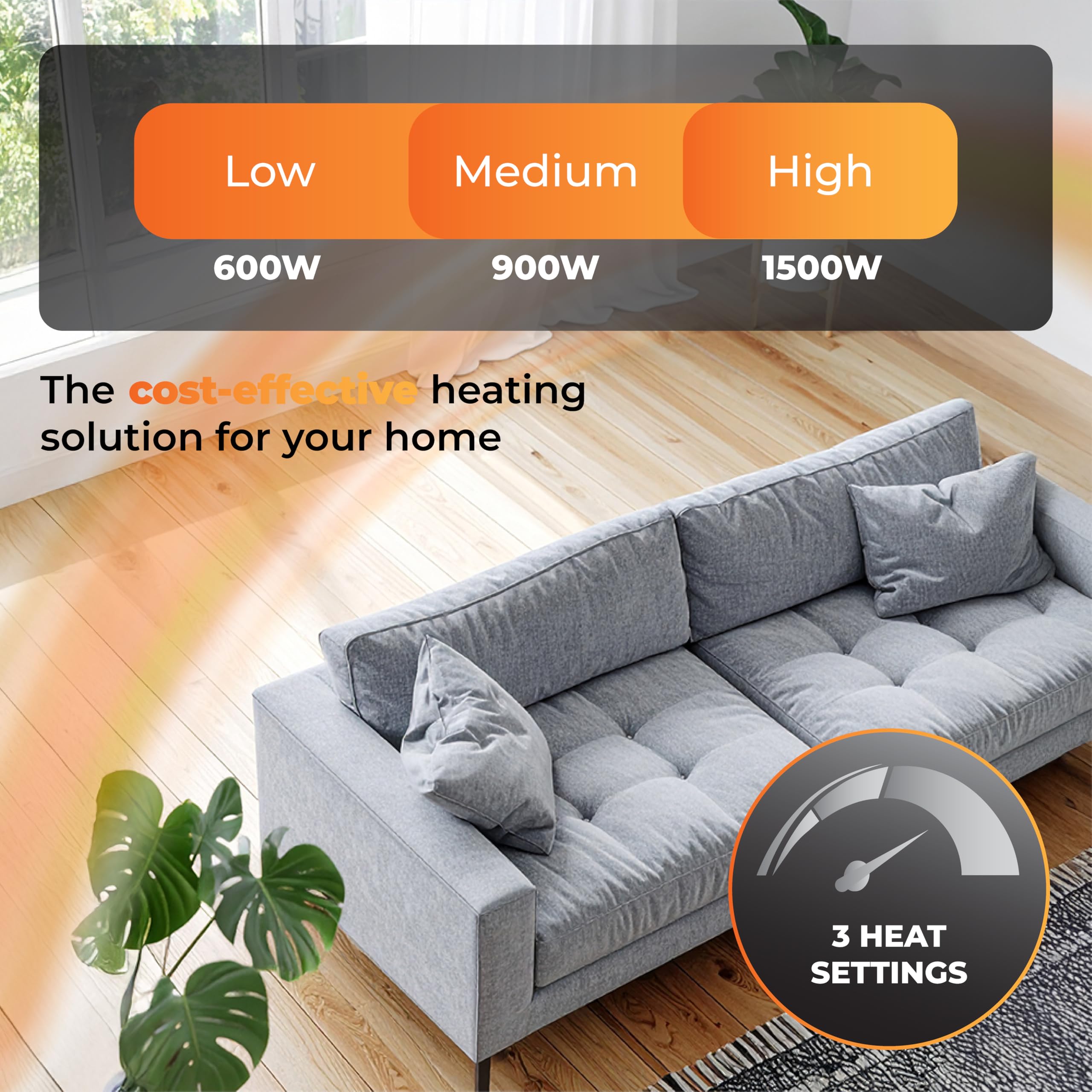 Schallen 1500W 7 Fin Portable Electric Slim Oil Filled Radiator Heater with Adjustable Temperature Thermostat, 3 Heat Settings & Safety Cut Off | 1.5Kw GREY