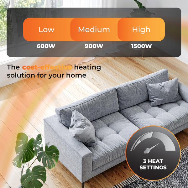 Schallen 1500W 7 Fin Portable Electric Slim Oil Filled Radiator Heater with Adjustable Temperature Thermostat, 3 Heat Settings & Safety Cut Off | 1.5Kw GREY