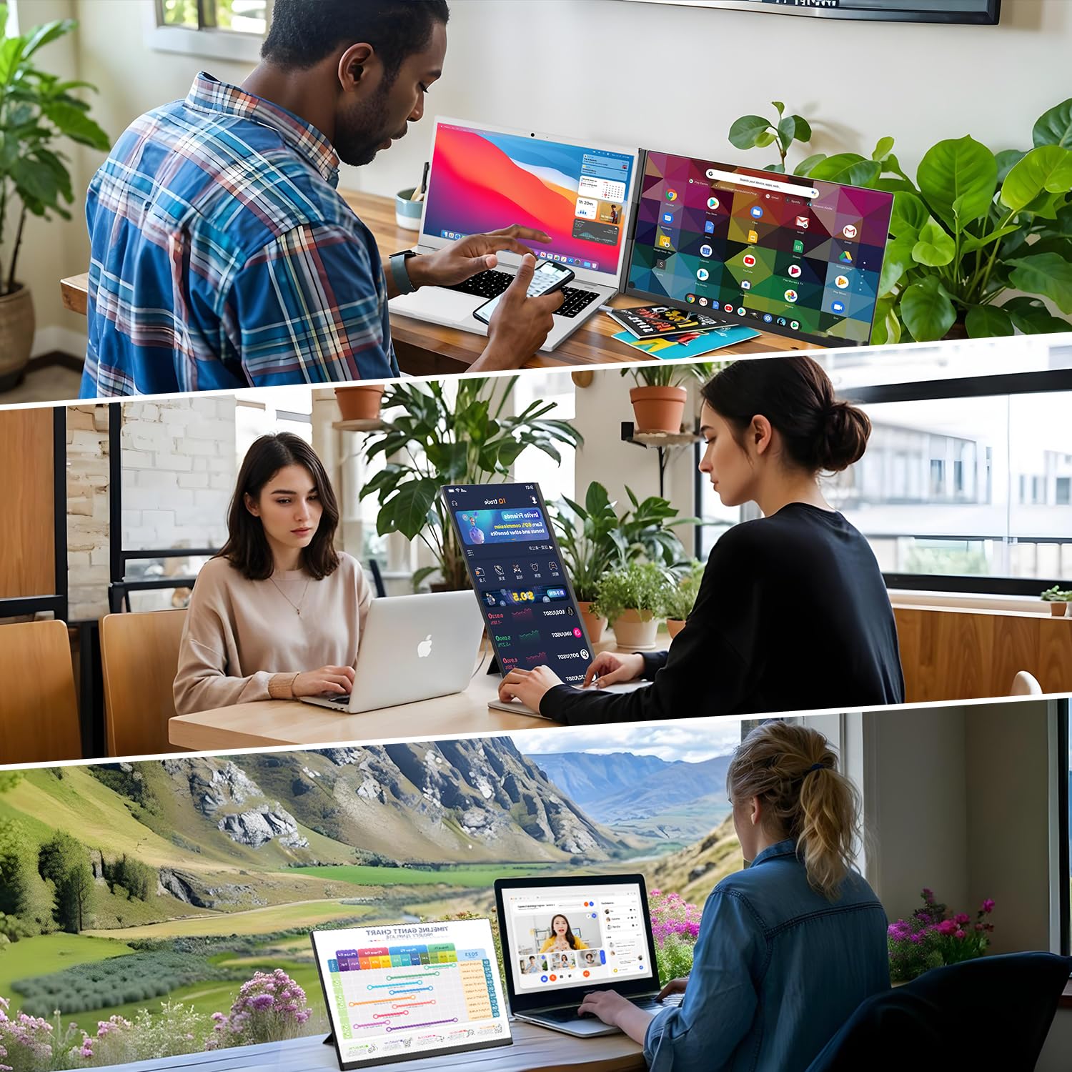 Teamgee 15.6” Laptop Screen Extender, 1080P FHD IPS Portable Monitor Compatible with 13”-17”Laptops, Slim Bezel-less Screen Extender with Detachable, Plug-Play for Mac, Windows, Android & Chrome