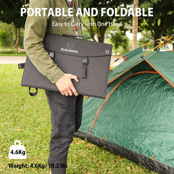 ELECAENTA 60W Foldable Solar Panel ETFE Solar Charger USB-C PD45W QC3.0 DC 18V for Portable Solar Generator Power Station Smartphones Outdoor Power Backup Waterproof Dustproof, 1.6KG
