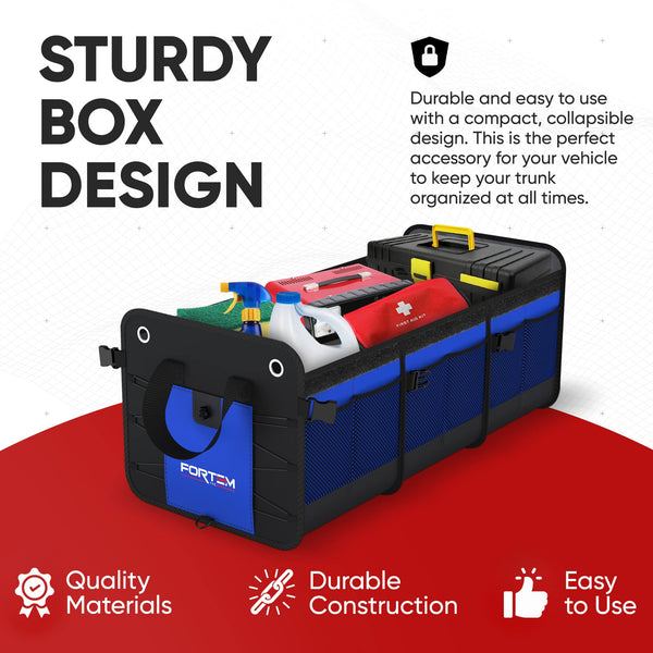 FORTEM Car Boot Organiser, SUV Boot Tidy, Trunk Storage, Collapsible Multi Compartment Car Organiser, Non Slip Bottom, Adjustable Securing Straps, Foldable Cover (65L)