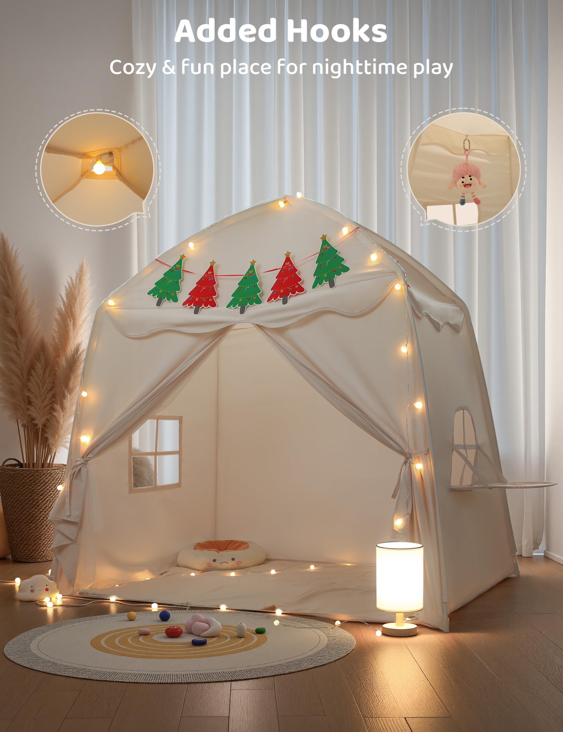 besrey Kids Play Tent Playhouse for Indoor & Outdoor – Spacious Design with Windows, Christmas Tree Flag & Lights Included