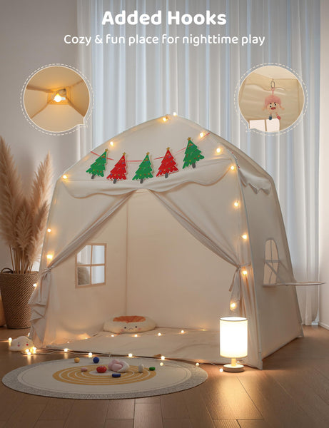 besrey Kids Play Tent Playhouse for Indoor & Outdoor – Spacious Design with Windows, Christmas Tree Flag & Lights Included