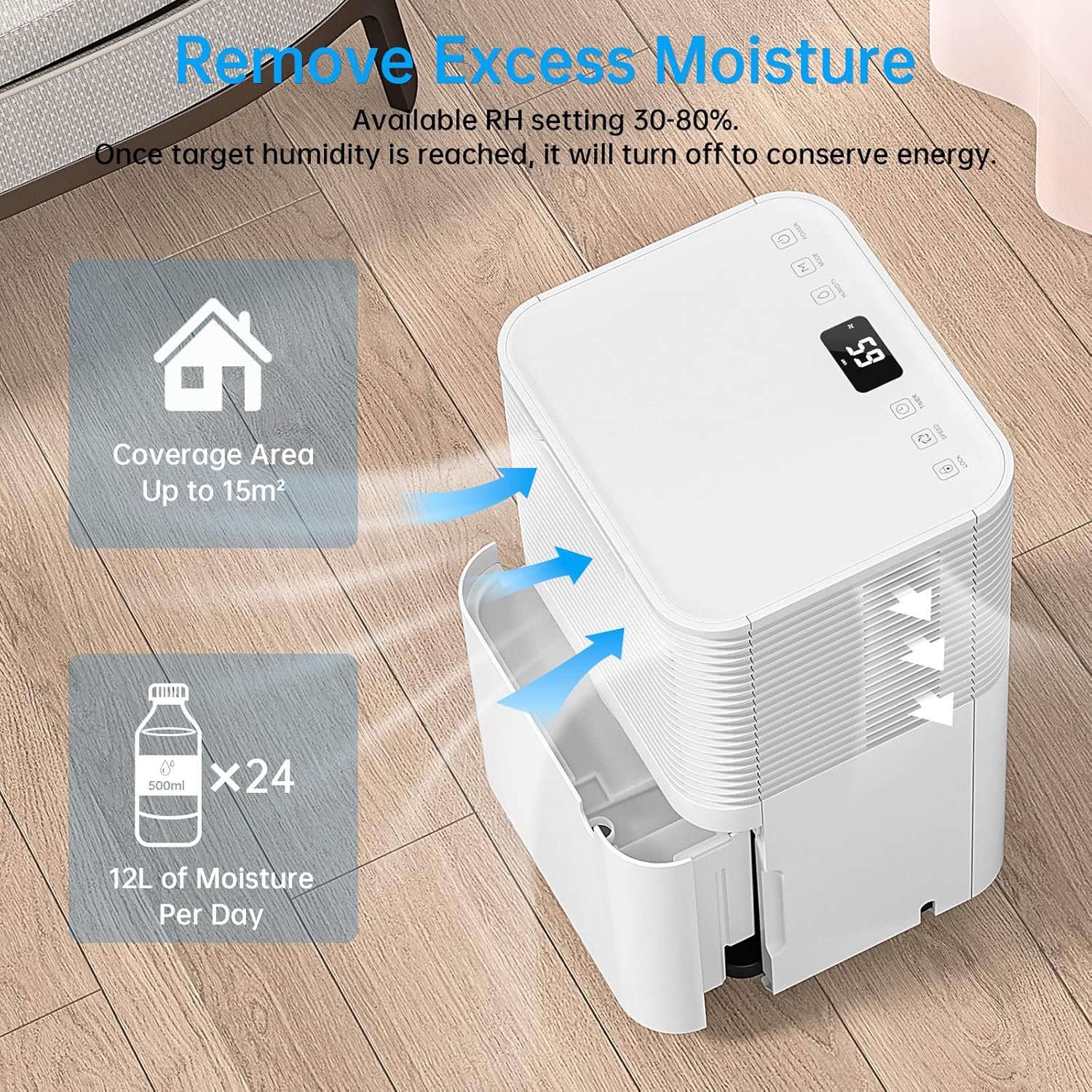 Hangsun 12L/Day Dehumidifier for Home Damp, Low Energy Dehumidifiers with Humidity Display, Laundry Drying, Continuous Drainage, 24H Timer Ideal for Large Room, Basement, Bedroom, Bathroom