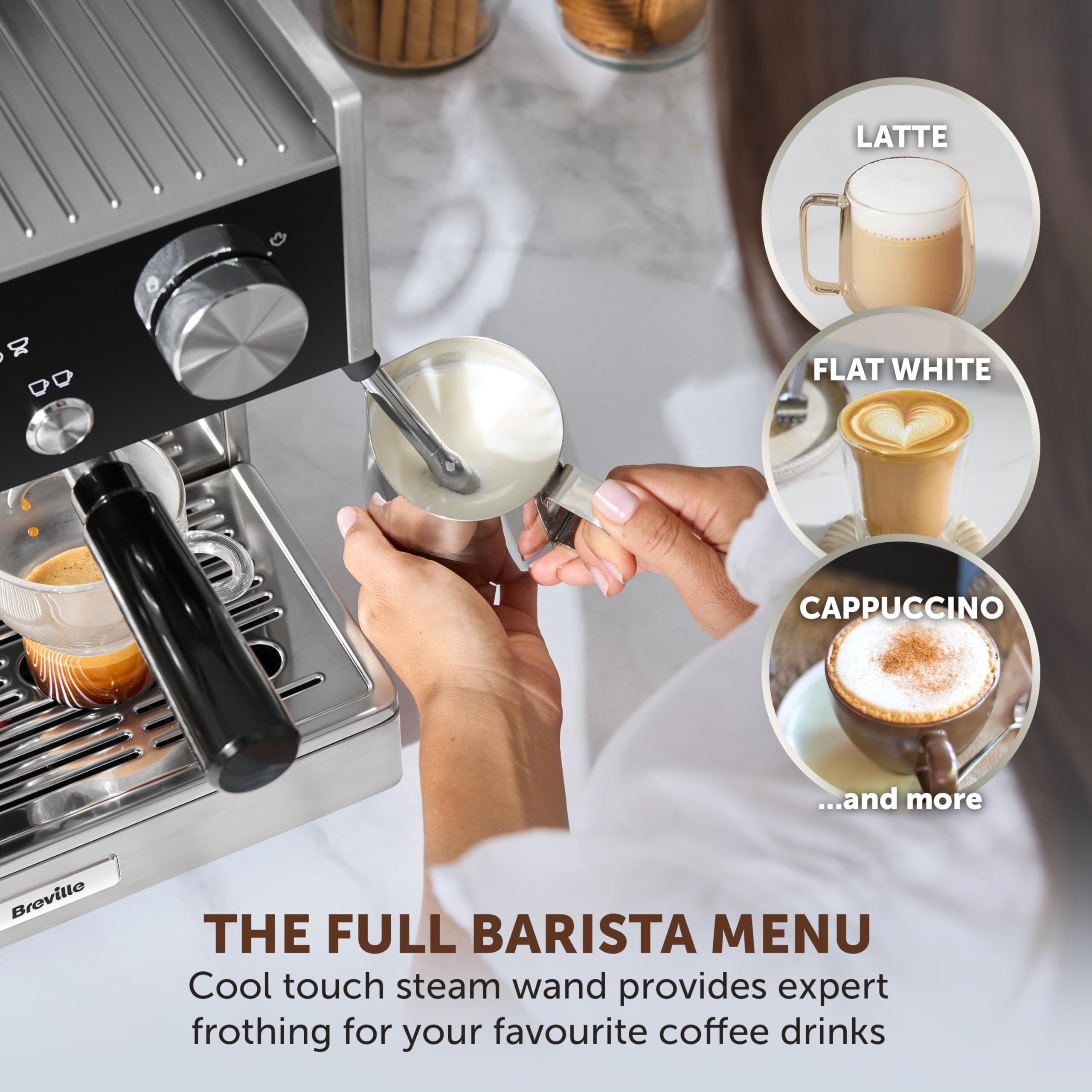 Breville Barista Max Espresso Machine | Latte & Cappuccino Coffee Maker with Integrated Bean Grinder & Steam Wand | 2.8 L Water Tank | 15 Bar Italian Pump | Stainless Steel
