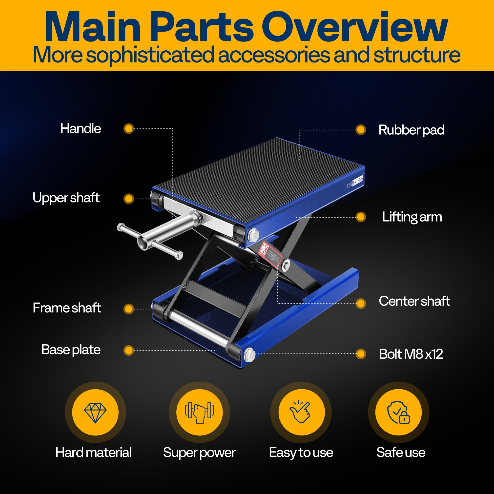 VIVOHOME Motorcycle Scissor Lift Jack Height Adjustable Heavy Duty Steel with Anti Slip Wide Deck Hoist Crank Center Stand 500KG Capacity for Motorcycles, ATVs, Dirt Bikes