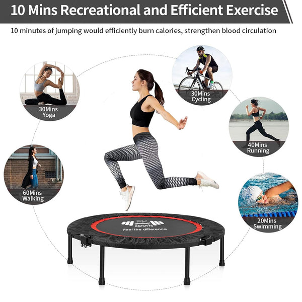 FK Sports Foldable Fitness Rebounder Trampolines, 40" Foldable Mini Trampoline, Round Mini Fitness Trampoline a indoor trampoline (40" without T bar