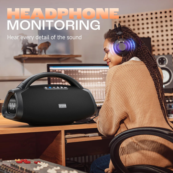 W-KING Bluetooth Speaker X20, 300W PEAK 200W RMS Portable Speaker Party with 40Hz Massive Boom box, 7.5'' Subwoofer, IPX7, EQ APP, 2.1 Ch, V5.4, 30H, MIC-GTR, Fast Charging, for Camping, Beach, Garden