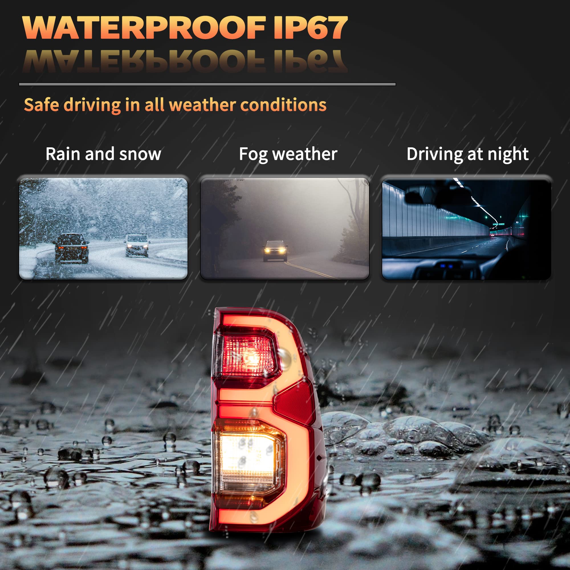 VLAND LED Rear Lights compatible with Hilux Vigo Revo Pickup 2015-2020 [Not fit a Tonka], w/Amber Sequential indicator, Driver & Passenger Side - Red